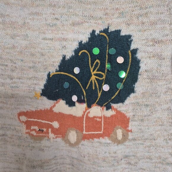 LC Lauren Conrad XS Cream Sweater With Festive Car & Tree Design Womens Long Sle - Picture 2 of 6
